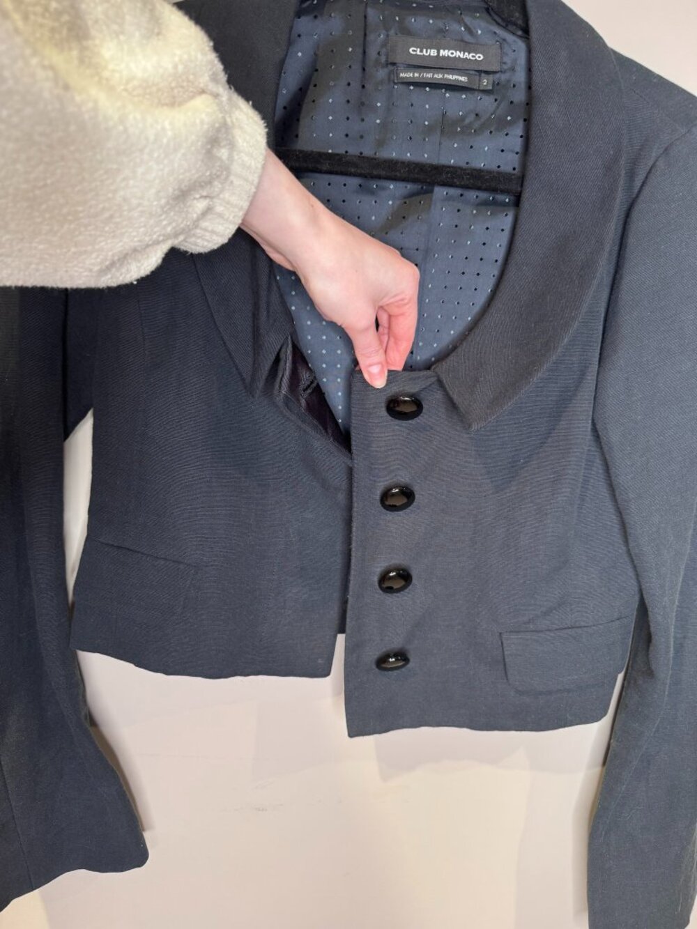 NEW Club Monaco | Cropped Linen Blend Blazer Jacket | Black | Size 2 - Picture 2 of 7